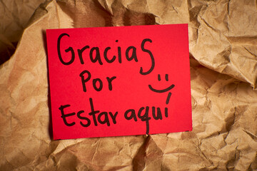 Spanish thank you phrase handwritten on decorative background