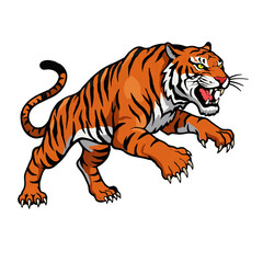 Obraz premium Aggressive Jumping Roaring Tiger Illustration
