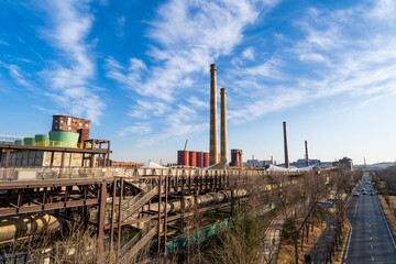 Obraz premium Equipment of steel works, The workshop and equipment of the steel mill