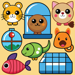 Cute cartoon pets and accessories for back to school supplies