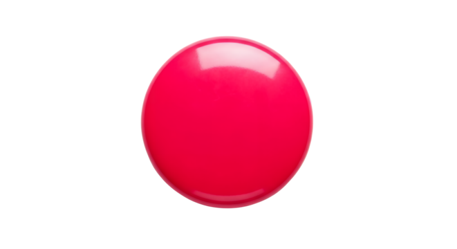 Isolated pink button on white background. This close-up studio shot presents a vibrant, glossy sphere ideal for graphic design, UI elements, or highlighting a single color