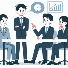 vector illustration of business people talking to crew