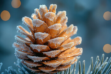 Frost-covered pine cone.