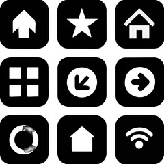 Flat UI Icon Set – Minimalist Black and White Symbols for Web and App Design