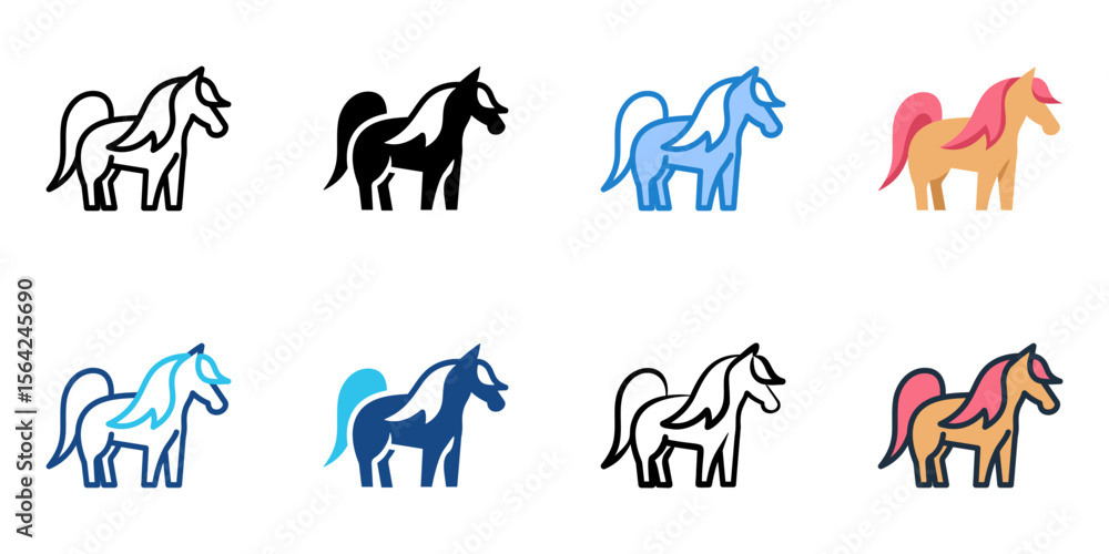 Poster pony icon set multiple style collection