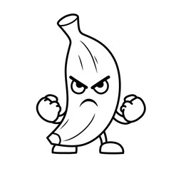 Banana cartoon character sketch with angry expression clenched fist, banana icon, banana logo, great as sticker or emot.