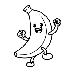 Banana cartoon character sketch with big happy smiling expression, banana icon, banana logo, great as sticker or emot.