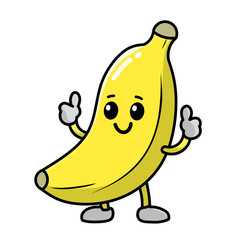 banana cartoon character with smiling expression, banana icon, banana logo, great as sticker or emot.