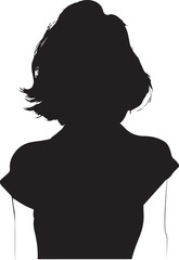 stark black silhouette of a woman from the chest up, against a pure white background. The silhouette clearly shows a bob-style haircut with some volume