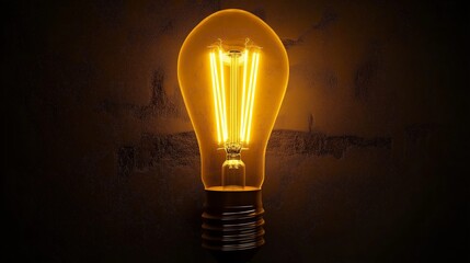Glowing vintage filament light bulb on dark background