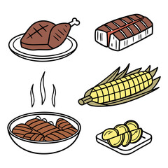 Grilled chicken corn and meat platter corn on the cob