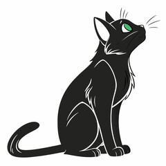 Black cat with green eyes looking up feline domestic animal