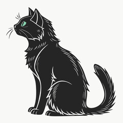 Black cat with green eyes sitting feline domestic animal