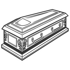 Ornate coffin with handles and decorative carvings