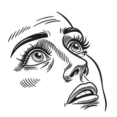 Dramatic expressive eyes looking upwards vintage illustration