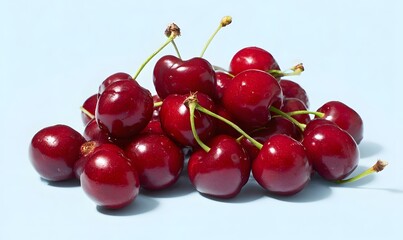 A pile of ripe, red cherries against a white background, Generative AI