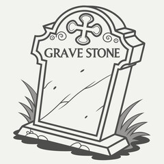 Gothic gravestone with cross and grass tombstone cemetery