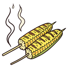 Grilled corn on sticks with steam corn on the cob food