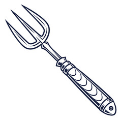 Dark blue grill fork with ornate handle barbecue tool