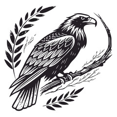 Majestic eagle perched on branch with foliage bird