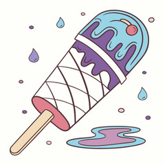 Blue purple ice pop with cherry and melting drips popsicle