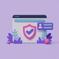 Secure Browser Window: Stylized secure browser window with shield, user profile, light purple background, pastel colors, minimal aesthetic, security, privacy, authentication, safe.