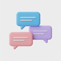 Pastel Speech Bubbles: Stacked pastel speech bubbles in blue, pink, and purple on a white background, evoking modern digital communication and messaging concepts.