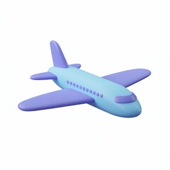 Cartoon Airplane: Cartoon style airplane with blue body and purple wings on white background, simple minimalist aircraft rendering.