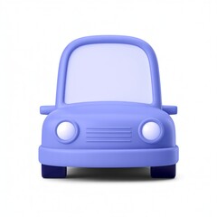 Periwinkle Car: Simple periwinkle cartoon car facing forward with white headlights, isolated on white background, minimalist and clean 3D render.