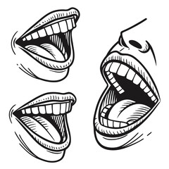 Black ink mouths open wide with shading vector