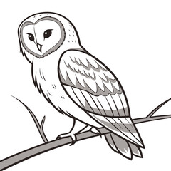 Barn owl perched on branch bird