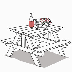 Picnic table with basket and bottle outdoor furniture