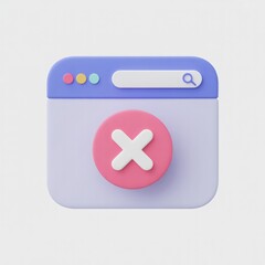Obraz premium Browser window with pink circle and white X, light gray background, close window, cancel action, error symbol, minimal render, flat digital interface