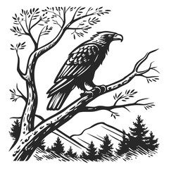 Majestic eagle perched on tree branch bird