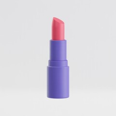 Studio shot of pink lipstick with purple tube on white background, smooth texture, vibrant color, beauty, cosmetics, makeup, fashion, style, promotion, product, elegant, feminine, cosmetic.