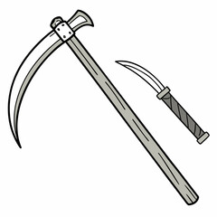 Gray sickle and scythe on white tool agriculture