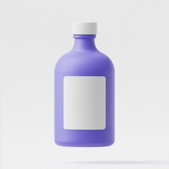 Purple bottle with white cap and blank white label on white background, product shot, mockup, design, packaging, cosmetic, clean, minimal, modern, container, isolated, marketing image.