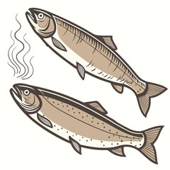 Two salmon fish with steam seafood food