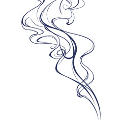 Swirling dark blue smoke wisps on white abstract