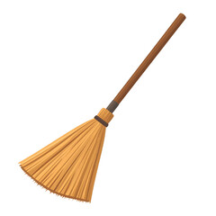 A classic straw broom with a wooden handle, ideal for cleaning and organizing spaces with ease and efficiency.