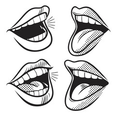 Black and white lips open expressions art mouth