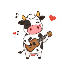 Adorable Cow Playing Ukulele Cute Farm Animal Music Illustration