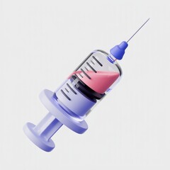 3D syringe with pink liquid on a white background, representing healthcare, vaccination, or medication in a clean, modern render.