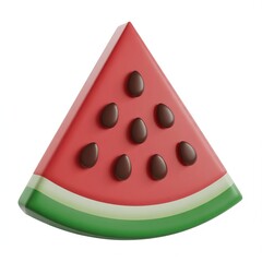 Triangular watermelon slice with red flesh, dark seeds, and green rind, isolated on white, fresh and summery fruit render.