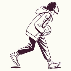 Man with basketball running on white background sport