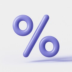 Pastel purple 3D percentage sign on white background with shadow, ideal for sales, promotions, finance, or business concepts.