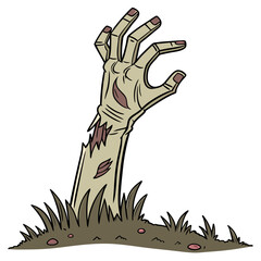 Creepy undead hand emerging from ground zombie