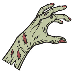Decaying green zombie hand reaching out flesh