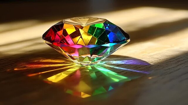 Multicolored gem on wooden surface