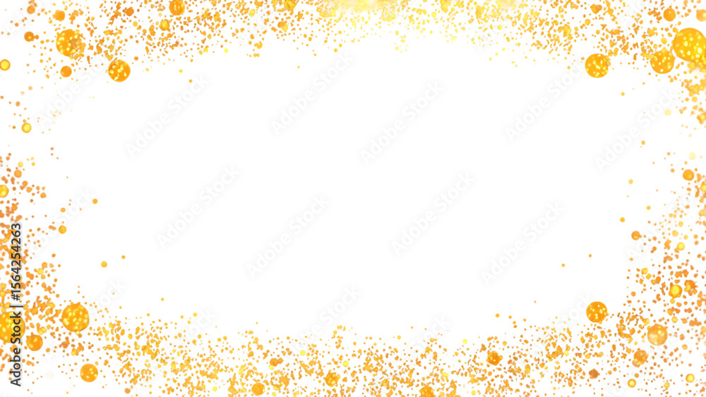Poster golden glitter dots dust particles frame border design on transparent background
